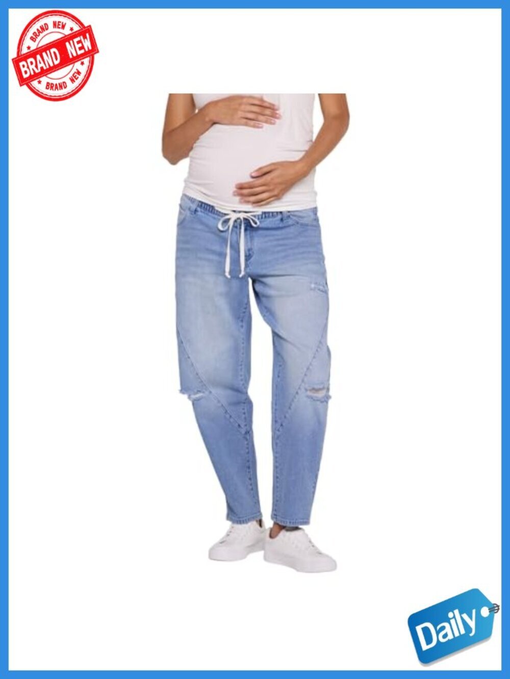 Under the Belly Tie Waist Relaxed Barrel Leg Denim Pregnancy Jeans Maternity